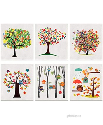 6 Pieces Swedish Dishcloths Mixed Trees Owls Kitchen Cloths Reusable Sponge Cleaning Cloths Absorbent Dish Cloth No Odor Cleaning Wipes Hand Towel for Kitchen Cleaning Tool 6 Styles