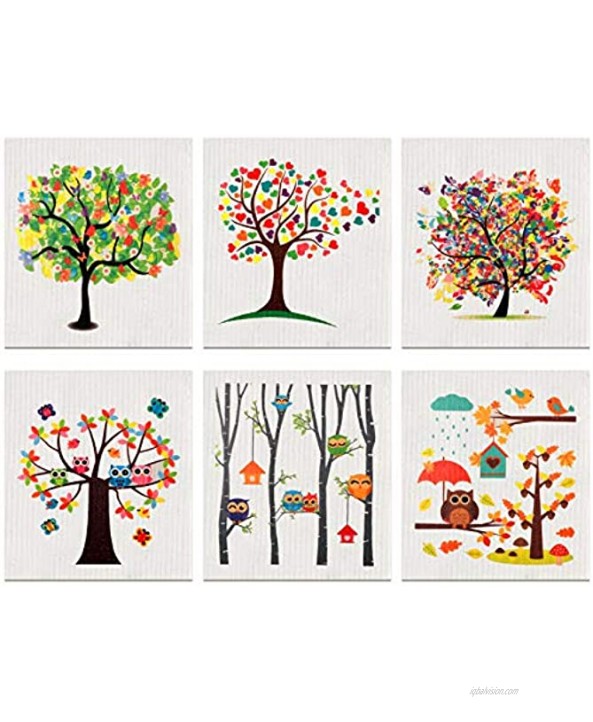6 Pieces Swedish Dishcloths Mixed Trees Owls Kitchen Cloths Reusable Sponge Cleaning Cloths Absorbent Dish Cloth No Odor Cleaning Wipes Hand Towel for Kitchen Cleaning Tool 6 Styles