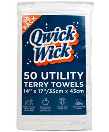 Arkwright LLC White Terry Bar Mop Towels Pack of 50 14 x 17 in. Cotton Multipurpose Cleaning Rags for Kitchen Countertops Tabletops and Spills