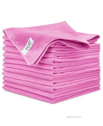 Buff Microfiber Cleaning Cloth | Pink 12 Pack | Size 16" x 16" | All Purpose Microfiber Towels Clean Dust Polish Scrub Absorbent