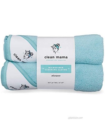 Clean Mama Microfiber All Purpose Use Cleaning Cloths 16 x 19 inches Set of 2. Large and Absorbent Lint Free and Streak Free Towels.