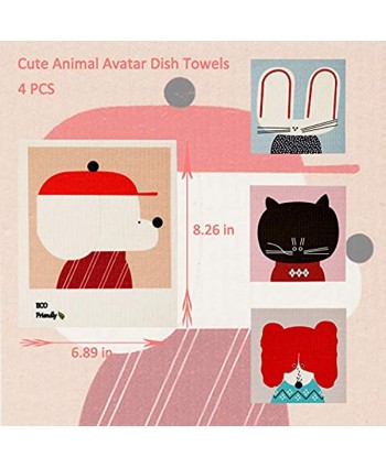 Cmaone Swedish Dishcloths Reusable Kitchen Dish Towels Absorbent and Fast Dry Cleaning Cloths No Odor Cartoon Cat Dog Rabbit Pattern Kitchen Towels Set for Kitchen Cleaning Wipe Washing Dishes
