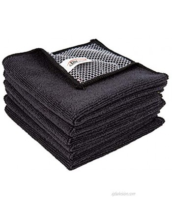 DSV Standard Microfiber Dish Cloth Super Absorbent Kitchen Wash Cloth with Poly Scour 11.8 Inch X 11.8 Inch Pack of 6 Black & Screen Cloth as Gift