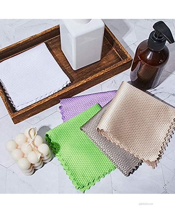 Fish Scale Microfiber Polishing Cleaning Cloth Mirror Rags with Poly Scour Mesh Scrubbing Side Washable Reusable Cloths for Dishes Windows Cars Mirrors 9.8 x 9.8 Inch 10