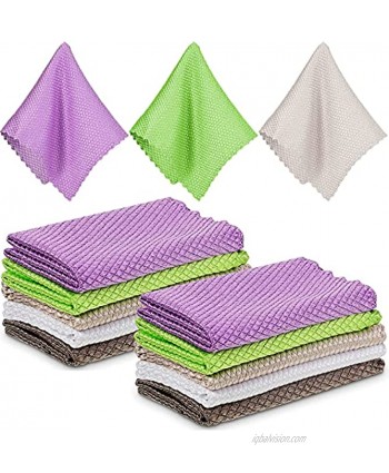 Fish Scale Microfiber Polishing Cleaning Cloth Mirror Rags with Poly Scour Mesh Scrubbing Side Washable Reusable Cloths for Dishes Windows Cars Mirrors 9.8 x 9.8 Inch 10