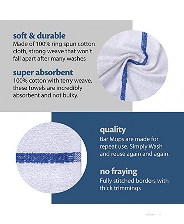 Groko Textiles Universal Cleaning Towels Bulk 36 Pack 16” X 19” 100% Cotton Fully Bordered Commercial Grade Terry Weave Cloth Bar Mops for Everyday Restaurant or Home Use