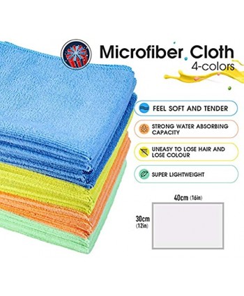 MASTERTOP 24 Pack Microfiber Cleaning Cloth 4 Colors Dust Cloths Softer More Absorbent Lint-Free Cleaning Rags Different Multipurpose Cleaning Towels for Home Kitchen Car Window 16x12