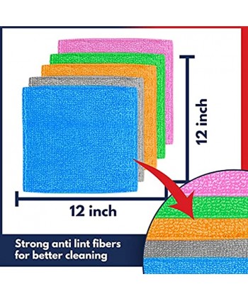 Microfiber Cleaning Cloth 50Pcs 12x12 in High Performance 1200 Washes Grip-Root Ultra-Absorbent Weave Traps Grime & Liquid for Streak-Free Mirror Shine Scratch Proof & Lint Free -Towel