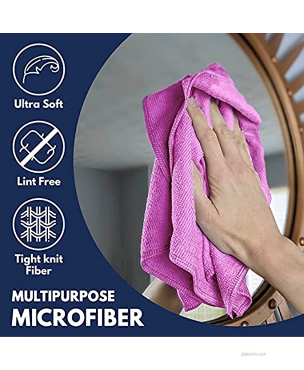 Microfiber Cleaning Cloth 50Pcs 12x12 in High Performance 1200 Washes Grip-Root Ultra-Absorbent Weave Traps Grime & Liquid for Streak-Free Mirror Shine Scratch Proof & Lint Free -Towel