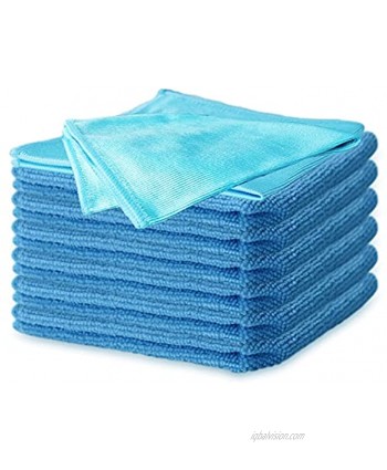 Microfiber Cleaning Cloths 3-in-1 Window Glass Scrubbing & Polishing Towels with Window Squeegee Kit Basic & Environmental Rags Package for Kitchen Window Car Bathroom Quick Washing 12"X12" Blue