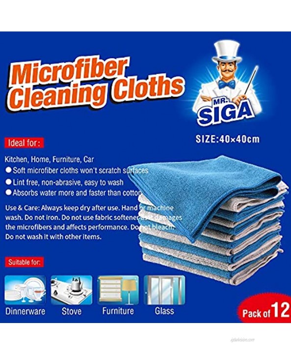 MR.SIGA Microfiber Cleaning Cloth Pack of 12 Size: 15.7 x 15.7