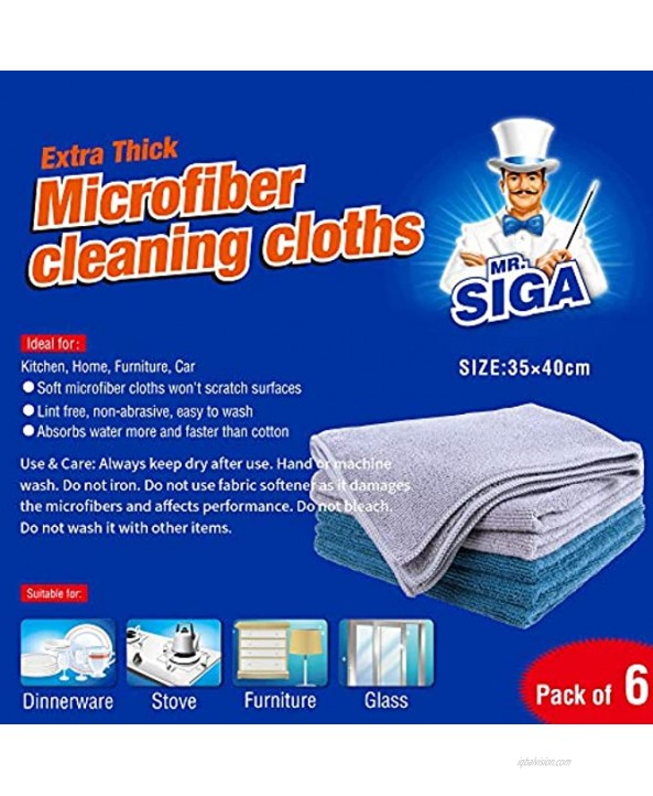 MR.SIGA Microfiber Cleaning Cloth Pack of 6 Size: 13.8 x 15.7