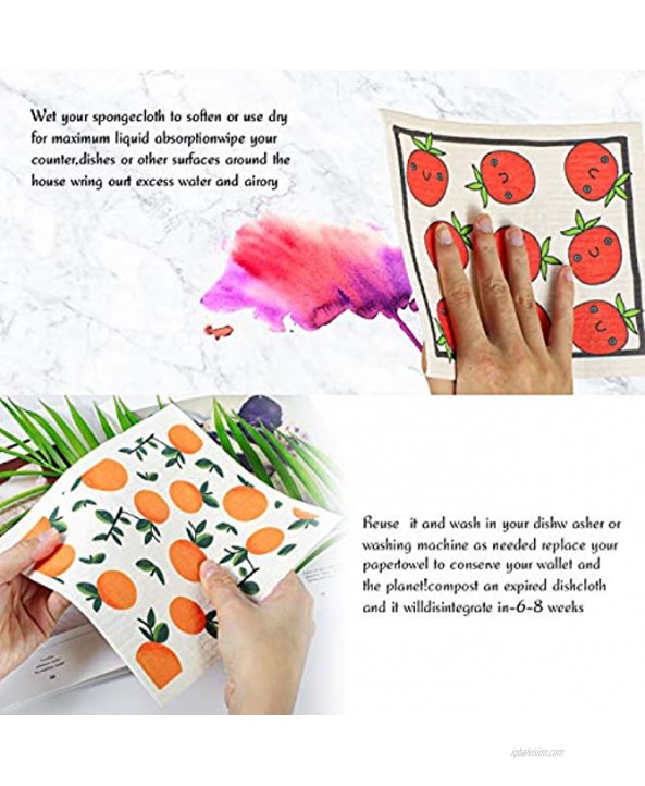 ORNOOU 8 Pack Swedish Dishcloths Fruit Pattern Eco-Friendly Dish Cleaning Cloth Reusable Absorbent Cleaning Cloths for Kitchen Household Quick Drying Washable Multi-Functional Dish Rags