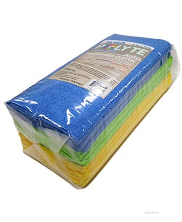 Polyte Microfiber Cleaning Cloth Ultrasonic Cut Edgeless 14 x 14 in 36 Pack Blue,Green,Yellow