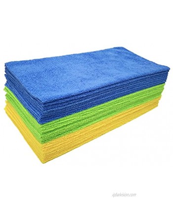 Polyte Microfiber Cleaning Cloth Ultrasonic Cut Edgeless 14 x 14 in 36 Pack Blue,Green,Yellow