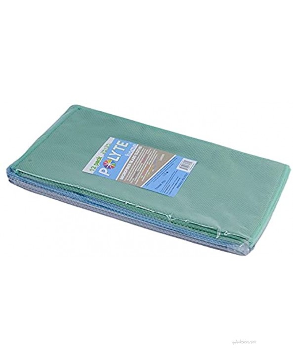 Polyte Microfiber Glass Cleaning Cloth 14 x 14 in. 12 Pack Blue Gray Green