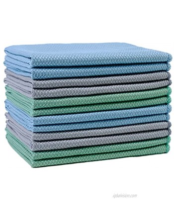 Polyte Microfiber Glass Cleaning Cloth 14 x 14 in. 12 Pack Blue Gray Green