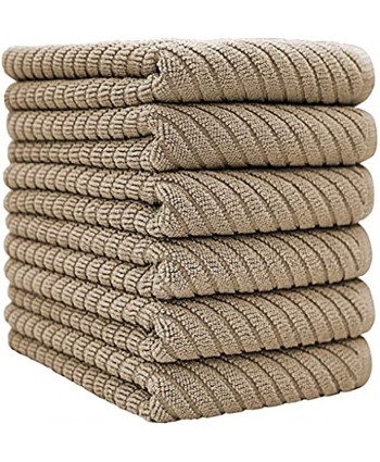 Premium Kitchen Towels 16”x 25” 6 Pack – Large Cotton Kitchen Hand Towels – Diagonal Weave Design – 445 GSM Highly Absorbent Tea Towels Set with Hanging Loop – Tan