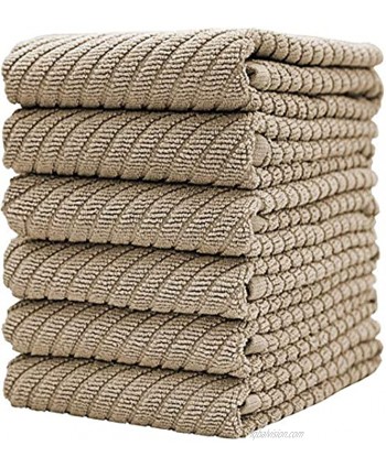 Premium Kitchen Towels 16”x 25” 6 Pack – Large Cotton Kitchen Hand Towels – Diagonal Weave Design – 445 GSM Highly Absorbent Tea Towels Set with Hanging Loop – Tan