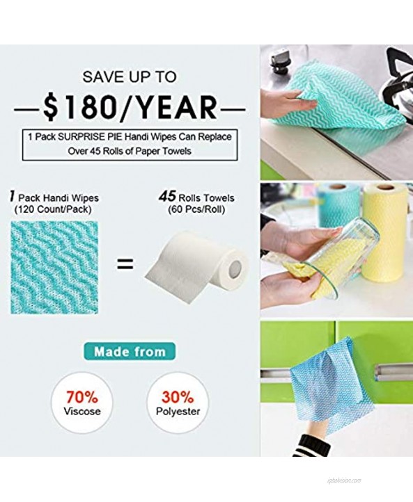 Reusable Cleaning Cloth Wipes Multi-Purpose Heavy Duty Towels Domestic Dish Cloths 3 Rolls Green 7.87 x 11.81 Inches Equal 120 Sheets Kitchen Rags