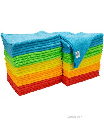 S&T INC. Microfiber Cleaning Cloths Reusable and Lint-Free Towels for Home Kitchen and Auto 50 Pack 12 Inch x 16 Inch Assorted