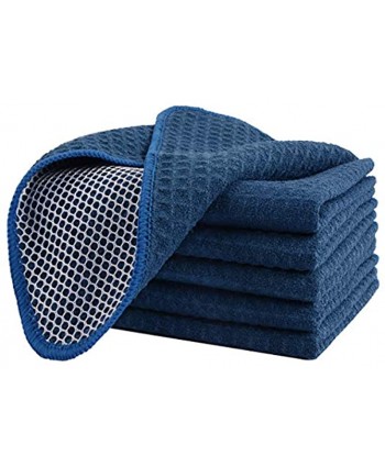 SINLAND Microfiber Dish Cloths High Absorbent Cleaning Cloths Fast Drying Kitchen Washcloths with Poly Scour Side 12 Inch x 12 Inch Navy Blue 6 Pack