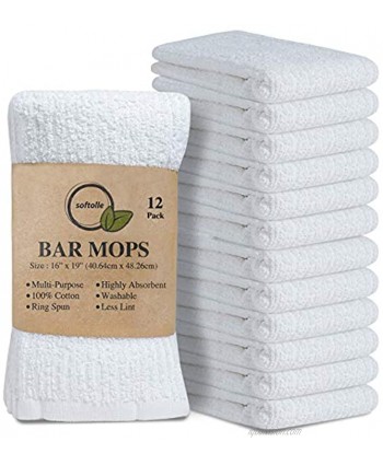 Softolle Kitchen Towels Pack of 12 Bar Mop Towels -16x19 Inches -100% Cotton White Towels Super Absorbent Bar Towels Multi-Purpose for Home Kitchen and Bar Cleaning White