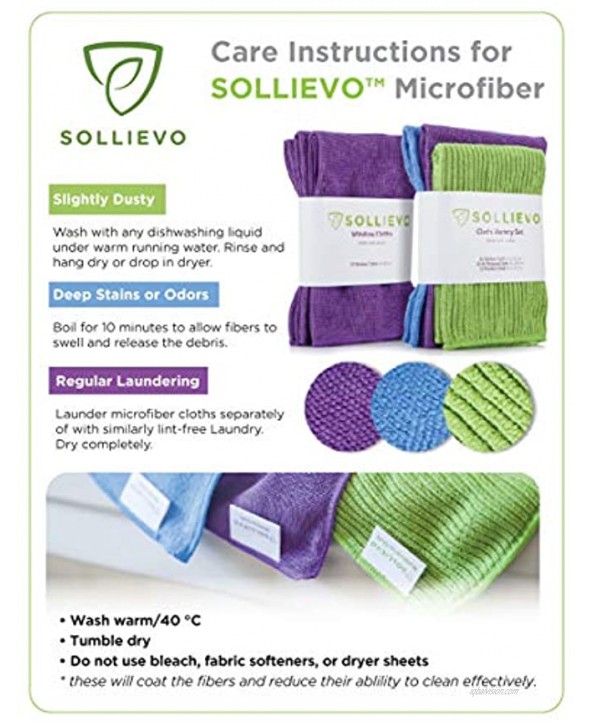 SOLLIEVO Microfiber Glass & Window Cleaning Cloth 3 Pack Premium Flat Weave Lint Free Cloth Cleans Glass Windows Electronics & Stainless Steel with Only Water Streak Free & Lint Free