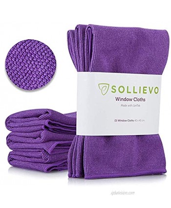 SOLLIEVO Microfiber Glass & Window Cleaning Cloth  3 Pack  Premium Flat Weave Lint Free Cloth Cleans Glass Windows Electronics & Stainless Steel with Only Water Streak Free & Lint Free