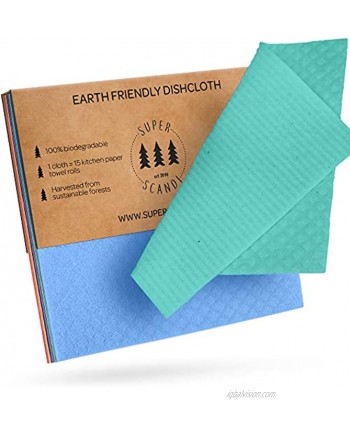 SUPERSCANDI Large Reusable Washable Paper Towel Replacement Cloths – 3 Pack Blue and Green