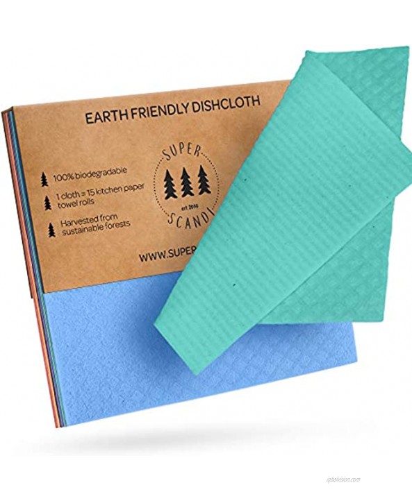 SUPERSCANDI Large Reusable Washable Paper Towel Replacement Cloths – 3 Pack Blue and Green