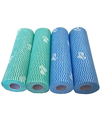 UKEENOR Reusable Dish Cloths Handi Wipes Reusable Cloth Heavy Duty Cleaning Cloth KitchenTowels Machine Washable 2 Rolls Blue and 2 Rolls Green Total 200 Count