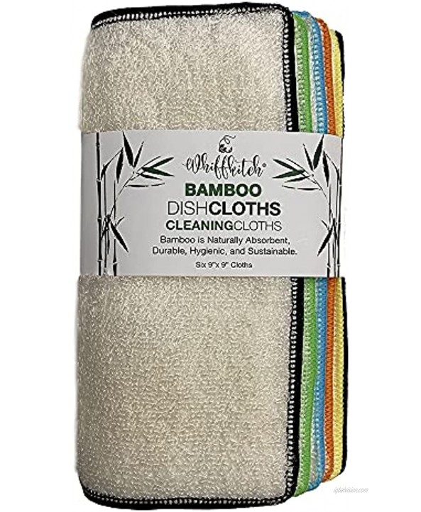 Whiff Botanicals Whiffkitch Bamboo Dish Cloths & Kitchen Wipes 6 Washable Reusable Absorbent Sustainable Durable Dish Rags Replace Your Sponge