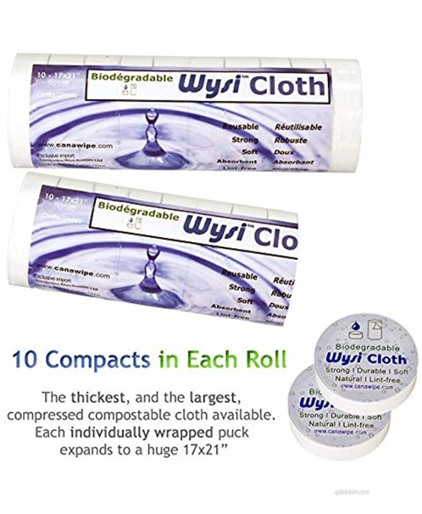 Wysi Multi-Purpose Expandable 17x21” Cloth Just Add Water 2 Rolls of 10 Individually Wrapped Compressed Pucks