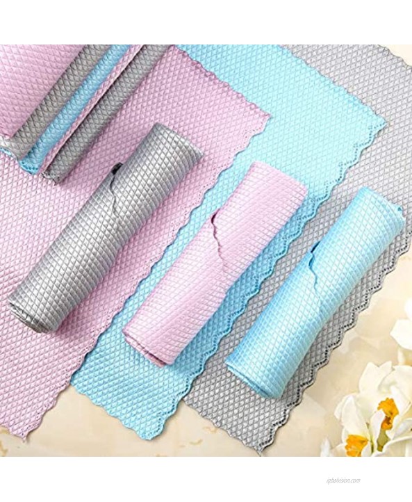 Yungyan 15 Pieces Reusable Household Cleaning Rag Fish Scale Design Kitchen Mirror Rags All-Purpose Cleaning Rags for Windows Cars Mirrors Stainless Steel Blue Pink Gray