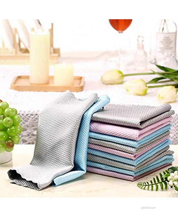 Yungyan 15 Pieces Reusable Household Cleaning Rag Fish Scale Design Kitchen Mirror Rags All-Purpose Cleaning Rags for Windows Cars Mirrors Stainless Steel Blue Pink Gray