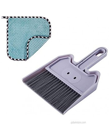 AGKupel Keyboard Cleaning Brush Small Broom with Dustpan Set Coral Fleece Dishtowel Cleaning Cloth Computer Debris Brush Desktop Mini Broom for Home Office Table Countertop Cleaning Grey