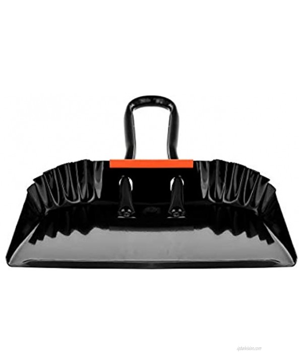 Alpine Industries Heavy-Duty Black Metal Dustpan Stainless Steel Wide Scooper Handheld Space Saving Dust and Debris Cleaning Tool Ideal for Home and Commercial Use 12 Inch