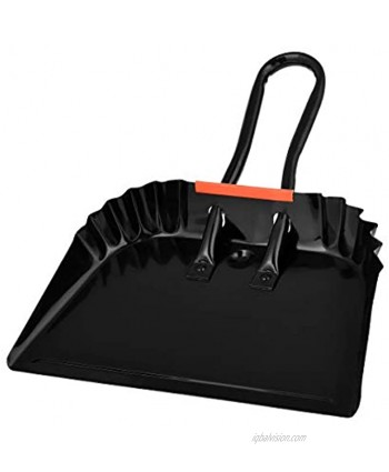Alpine Industries Heavy-Duty Black Metal Dustpan Stainless Steel Wide Scooper Handheld Space Saving Dust and Debris Cleaning Tool Ideal for Home and Commercial Use 12 Inch