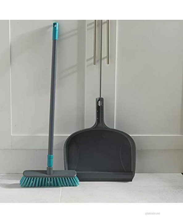 Beldray LA075833EU7 Dustpan and Broom Set | Easily Adjustable | Ideal for Most Hard Floors | Grey and Turquoise Plastic
