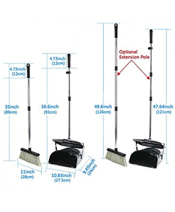 Broom and Dustpan Set Commercial Long Handle Sweep Set and Lobby Broom Upright Grips Sweep Set with Broom for Home Kitchen Room Office and Lobby Floor Dust Pan & Broom Combo Black