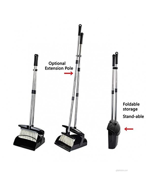 Broom and Dustpan Set Commercial Long Handle Sweep Set and Lobby Broom Upright Grips Sweep Set with Broom for Home Kitchen Room Office and Lobby Floor Dust Pan & Broom Combo Black