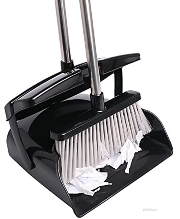 Broom and Dustpan Set Upright Dust Pan and Broom with Combo Self-Cleaning Dustpan Long Handle Stainless Steel Sweep Set for Home Office Kitchen Lobby