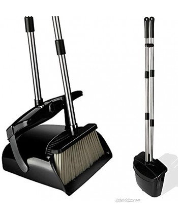 Broom and Dustpan Set with Lid Stainless Steel Long Handle and Light Weight Lobby Broom Combo Upright Dust Pan Ideal for Home Kitchen Room Office Use by QJQBMAI