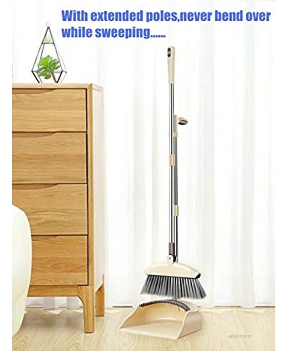 Broom Set Soft Bristle,Broom And Dustpan EXTRA LONG 47 inches handle-Dust And Brush Upright,Lies Tightly On Floor-Commercial Dustpan And Brush for Home Lobby Shop Garage,Schools,Churches,Hotel,Bars
