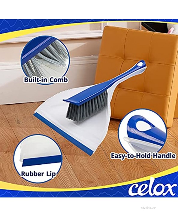 CELOX 2 Pack Dustpan and Brush Set Comfort Grip Dust Pan Lightweight Mini Hand Broom Multi Function Mini Dustpan Brush Set for Desk Countertop Floor Car Pets