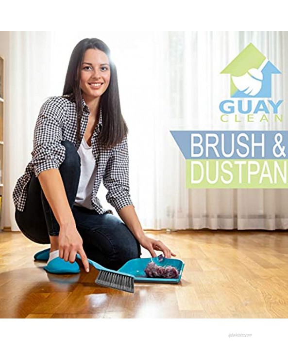 Guay Clean Brush and Dustpan Set Heavy Duty Cleaning Tool Kit Collects Dust Dirt Debris Small and Lightweight for Home Kitchen Office Floor Blue