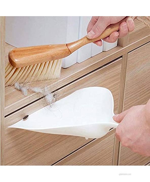 Hand-Held Mini Brush and Dustpan Set Broom and Dustpan,Hand Brush with Wood Handle for Table Desk Countertop,Bedroom,Sofa,2 Pack,White