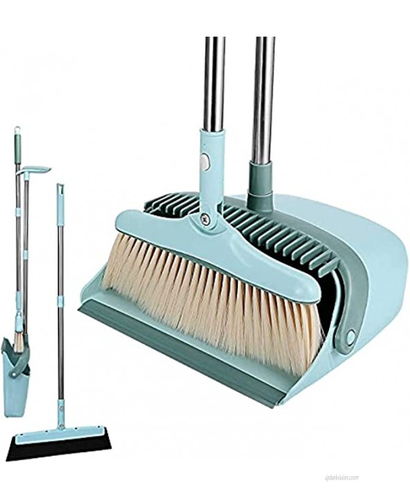 Holulo Broom and Dustpan Set with Floor Squeegees Combination 3in1 for Room Office Lobby Clean ,Porch Sweeping Outside Sweeping Broom&Dustpan&Squeegees 3in1 Clean Tool Unity