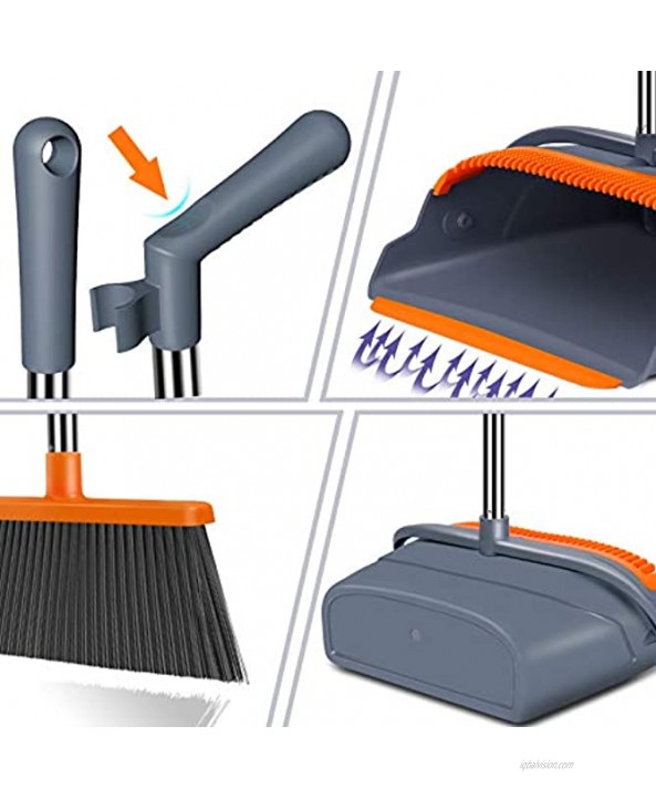 Kelamayi 2021 Upgrade Broom and Dustpan Set Large Size and Stiff Broom Dust pan with 55.9 inch Long Handle Upright Dustpan Broom Set Ideal for Indoor Outdoor Garage Kitchen Room Office Lobby Use